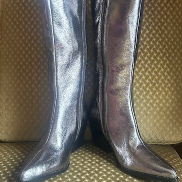 Seychelles Shoes - Seychelles Begging You Tall Metallic Silver Leather Knee High Boots